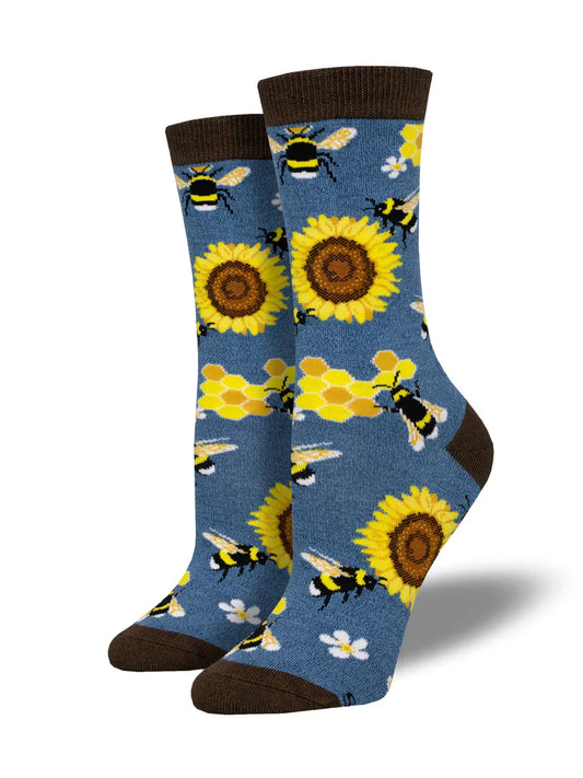 Bamboo Bee Socks - MED - Blue Heather